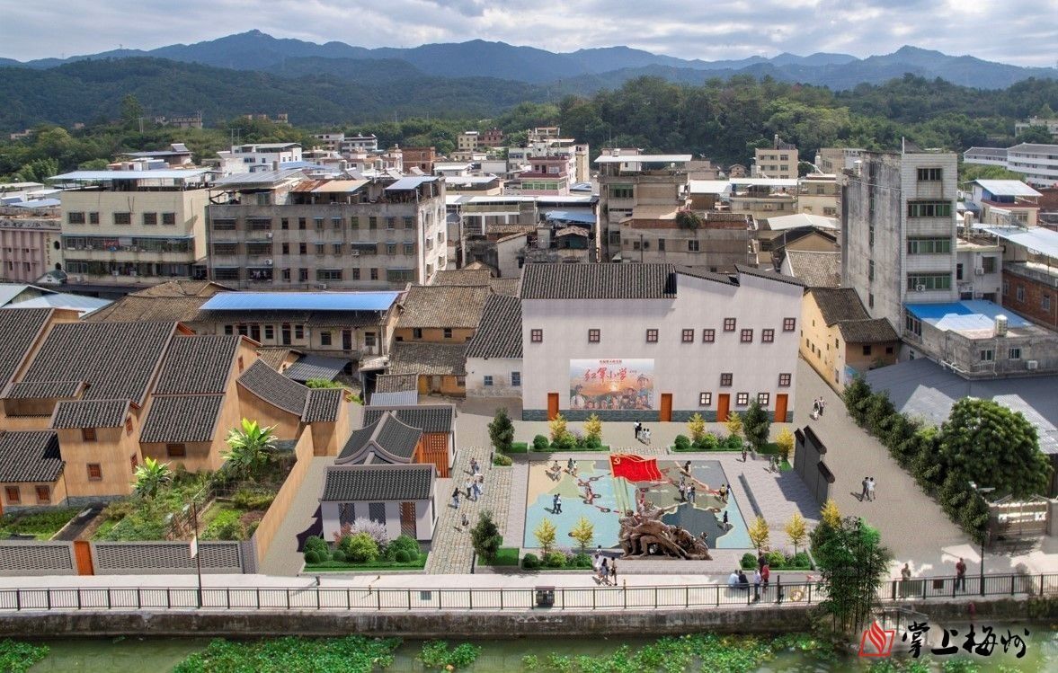 ↑位于梅江河圩鎮(zhèn)段碧道沿線的紅色休閑廣場效果圖。 （長沙鎮(zhèn)供圖）